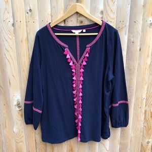 Boden 100% cotton pink tassel top size XL